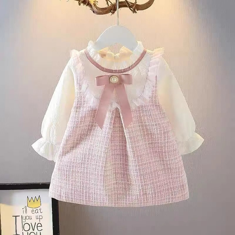 Girls Long Sleeve Bow Dress